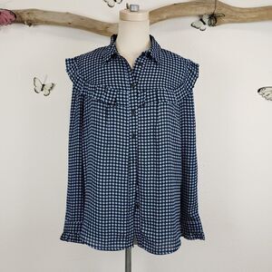 Who what wear button up ruffle top blouse